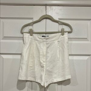 ZARA Pleated Elastic Back Shorts Womens White Size Large